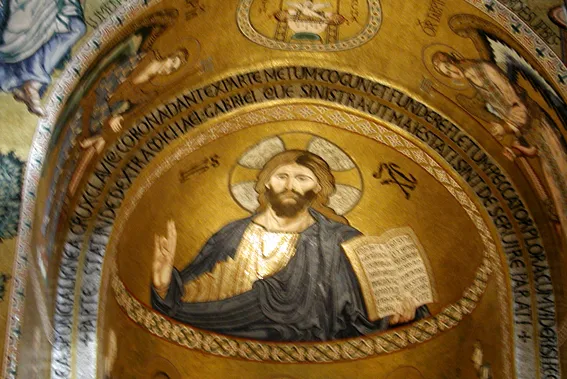08 (Foto: Walter Bammerlin) 08: In der Cappella Palatina; Pantokrator über dem Chor aus byzantinischer Zeit. (Foto: Walter Bammerlin)